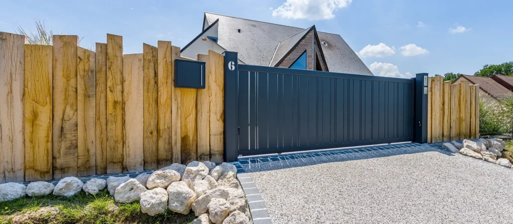 portail coulissant gris anthracite aluminium contemporain 1